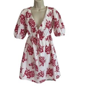 Sim & Sam Y2K Puff Sleeve V-Neck Mini Dress Floral Fairy Cottagecore Feminine